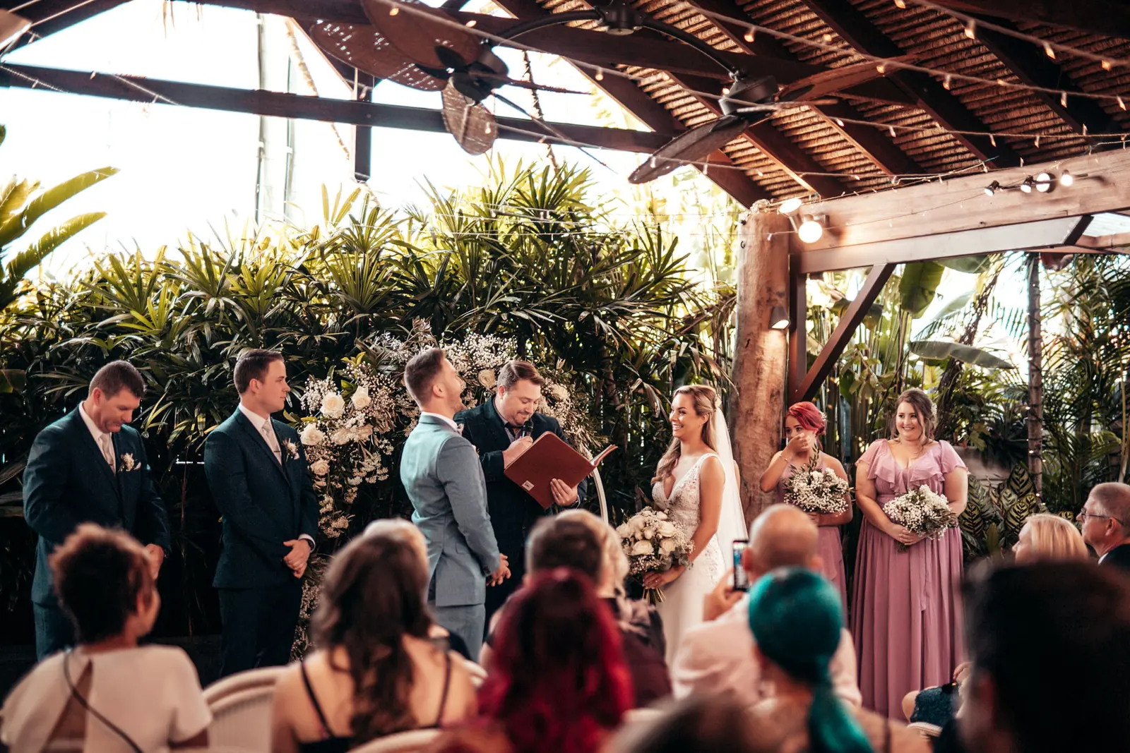 Tropical and indoors on the Gold Coast wedding ceremony with celebrant Ben Cooper